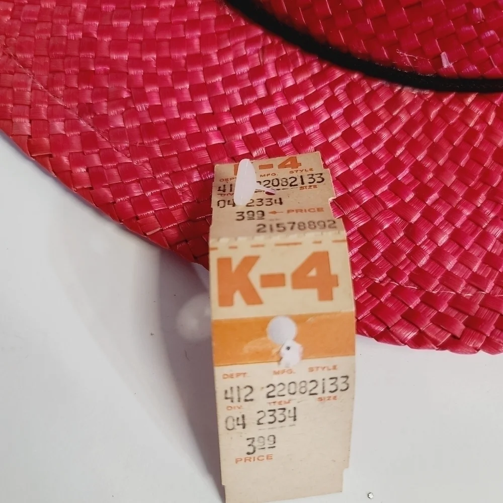 Vintage 90s Red Straw Brim Beach Summer Hat - Picture 5 of 11